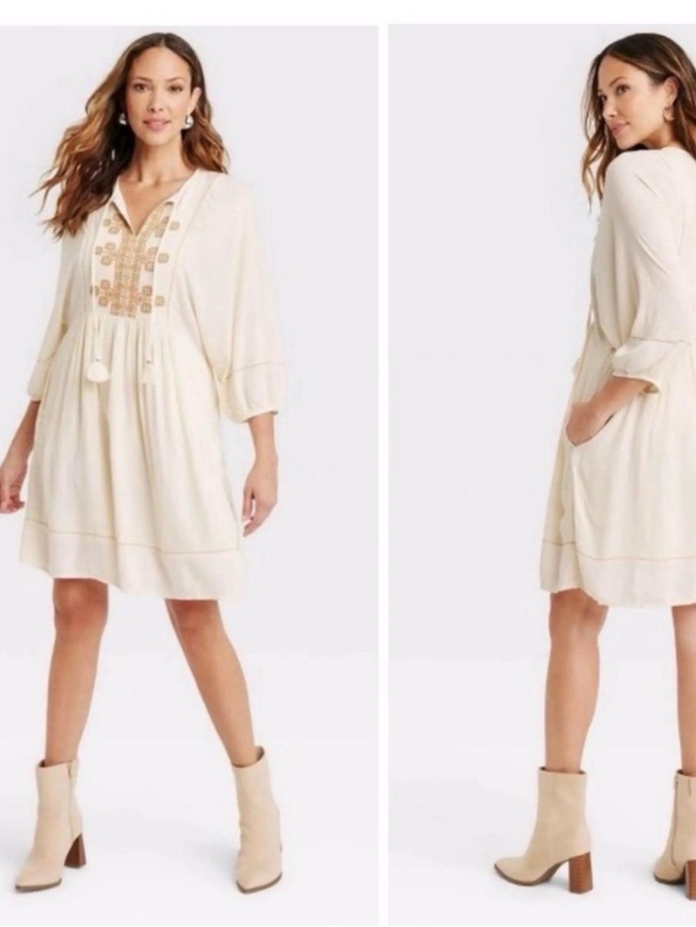 Knox Rose Cream Embroidered V-Neck Midi Dress
